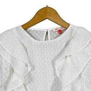 Mele e Pere Ruffled High Neck Blouse White Long Sleeve Fitted - S